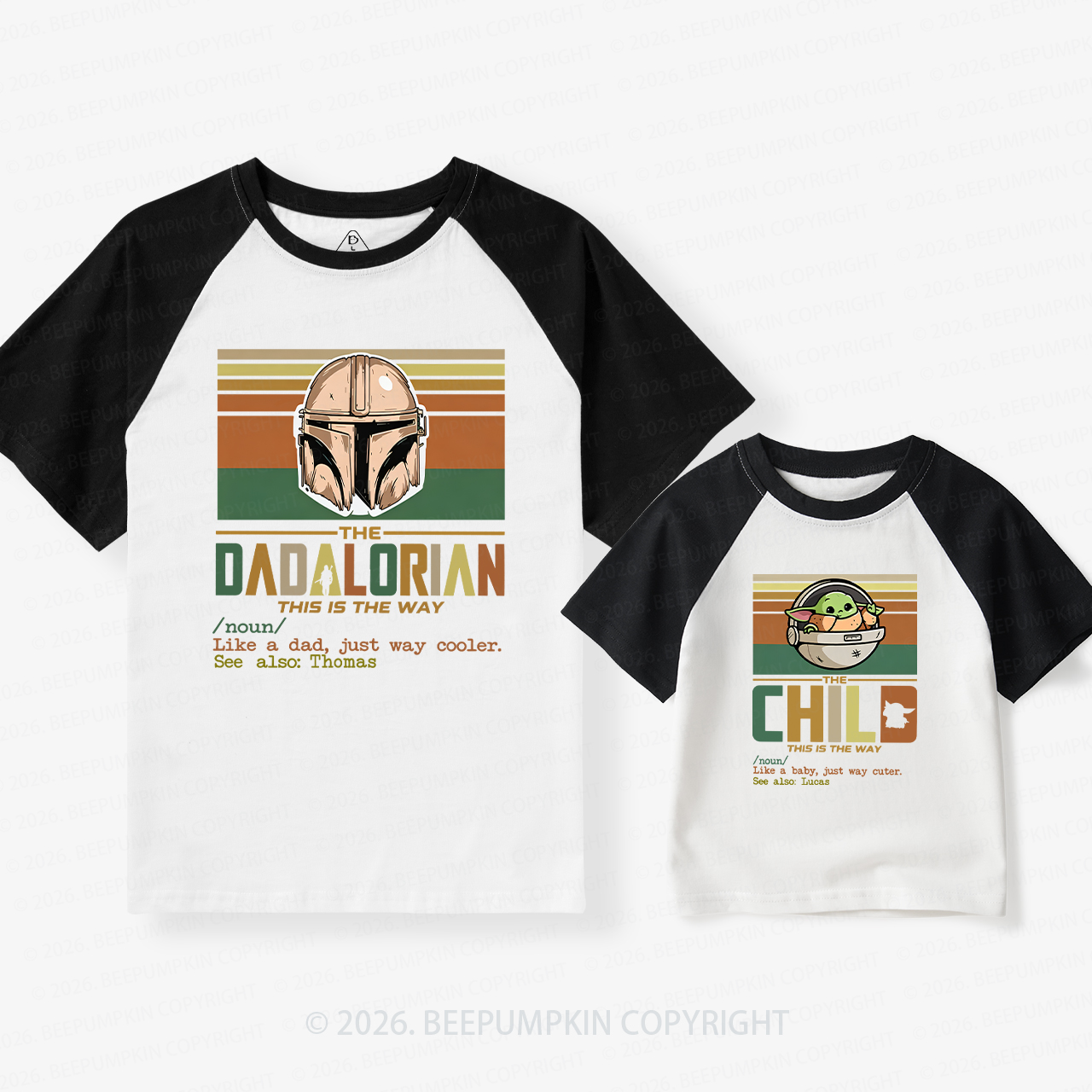 Personalized Cosmic Protector and Little Sidekick Family Matching Retro Raglan T-shirt