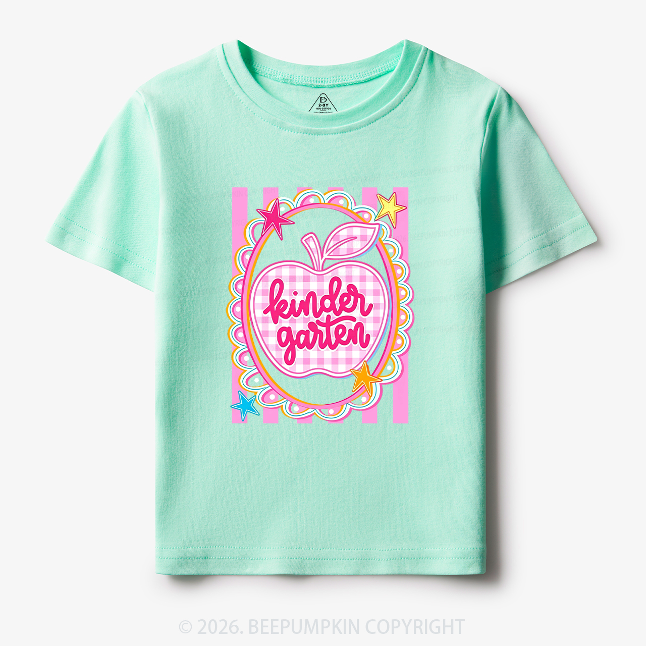 Personalized Apple Pink Gingham Stripes Toddler&Kid's Tees