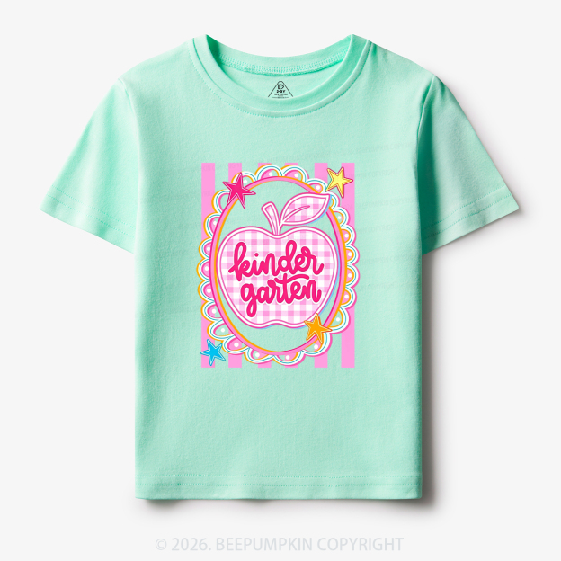 Personalized Apple Pink Gingham Stripes Toddler&Kid's Tees