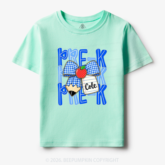 Personalized Blue Gingham Pencil Bow Toddler&Kid's Tees