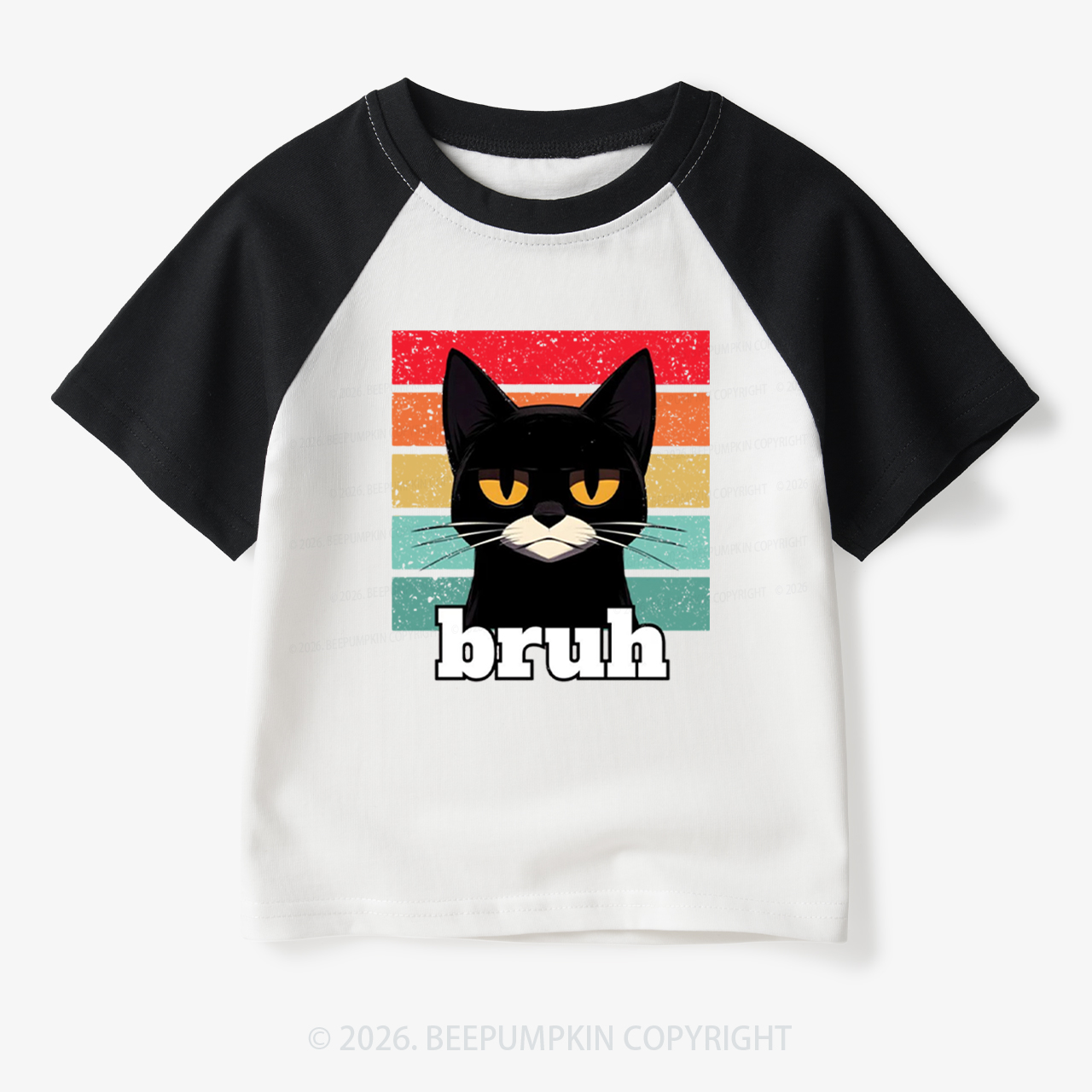 Bruh Cat Funny Back to School Toddler&Kids Retro Raglan T-shirt