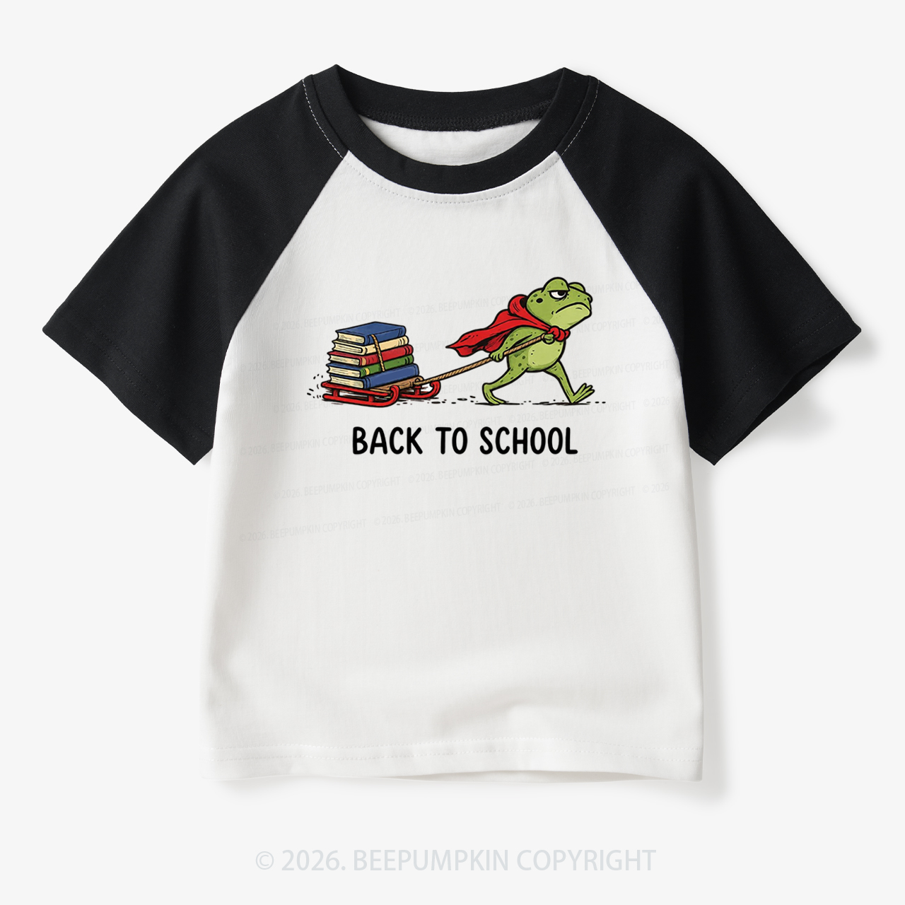Grumpy Frog Pulling Books Funny Back To School Toddler&Kids Retro Raglan T-shirt