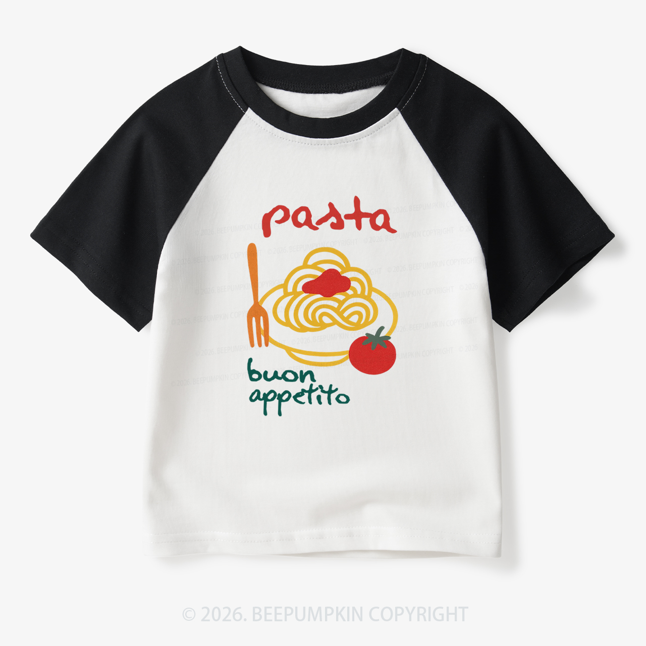 Spaghetti Pasta Cute Food Toddler&Kids Retro Raglan T-shirt