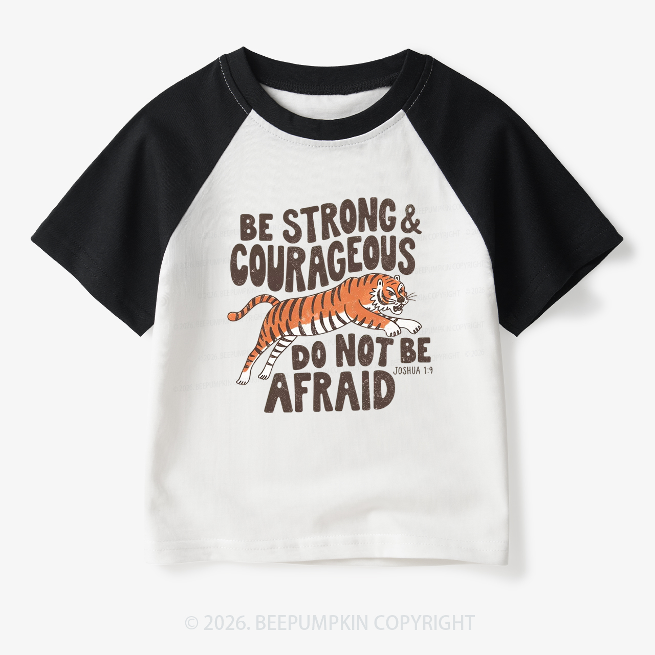 Be Strong Courageous Do Not Be Afraid Tiger Toddler&Kids Retro Raglan T-shirt