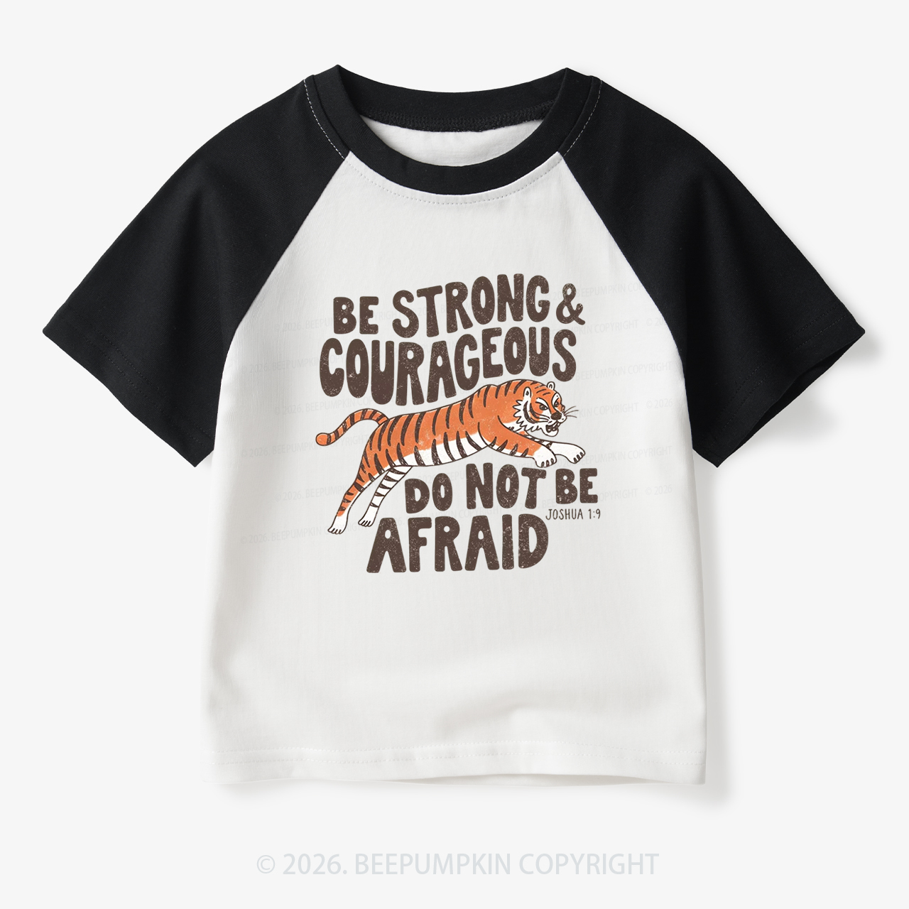 Be Strong Courageous Do Not Be Afraid Tiger Toddler&Kids Retro Raglan T-shirt