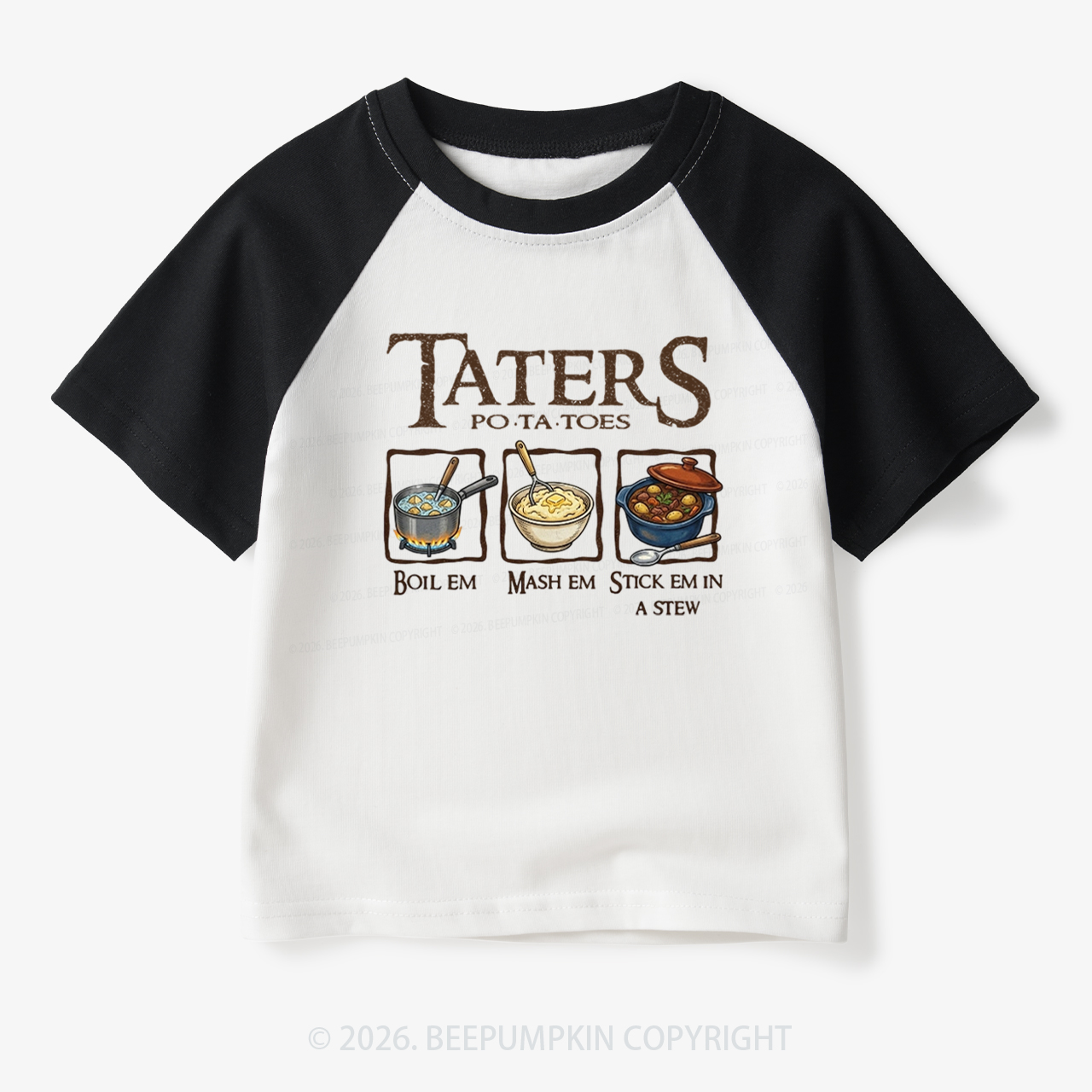 Taters Potatoes Funny Toddler&Kids Retro Raglan T-shirt