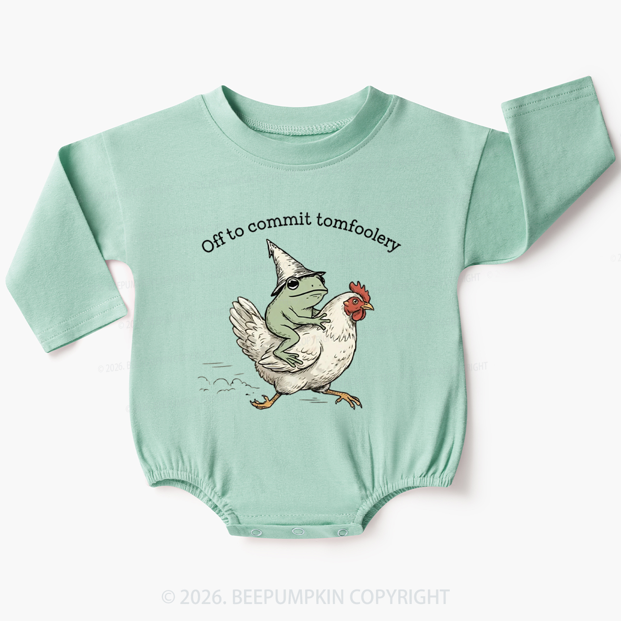 Frog Riding Chicken Off to Commit Tomfoolery Baby Bubble Romper