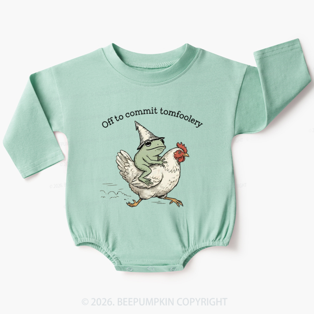 Frog Riding Chicken Off to Commit Tomfoolery Baby Bubble Romper