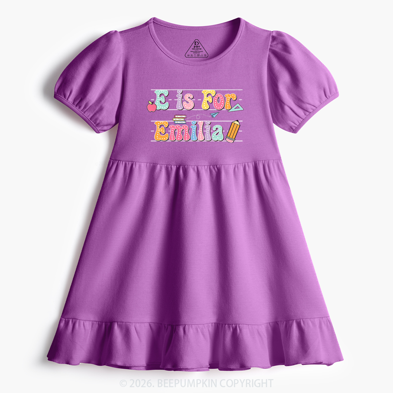 Personalized Cute Alphabet Back To School Toddler&Kid's Ruffle Dress