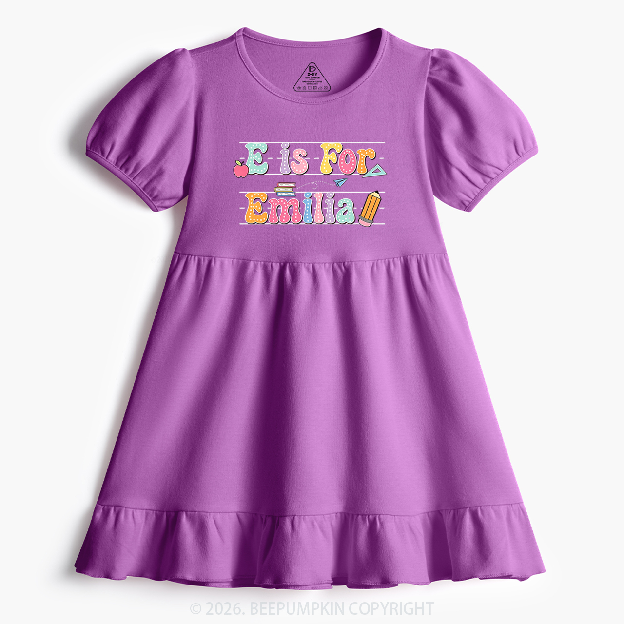 Personalized Cute Alphabet Back To School Toddler&Kid's Ruffle Dress