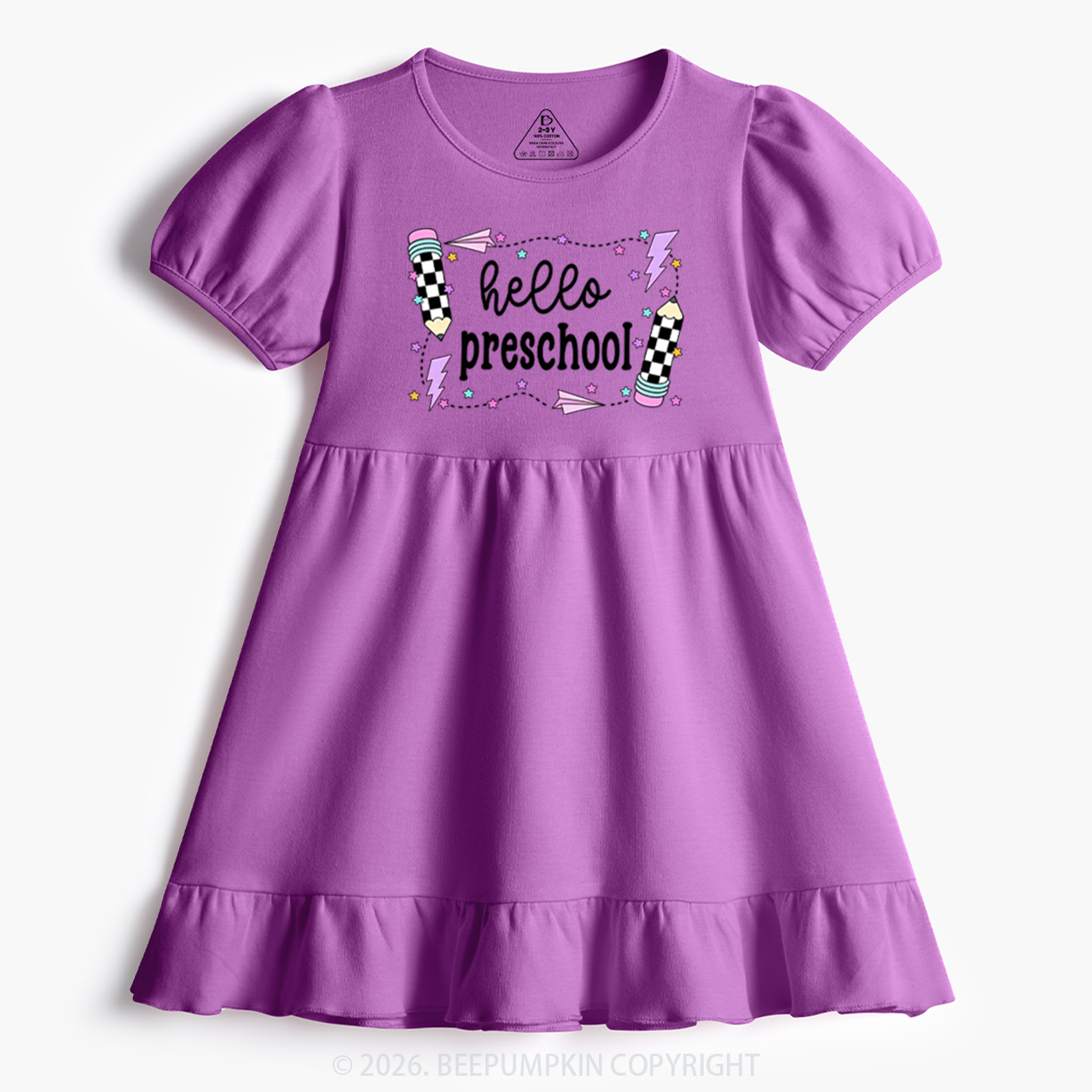 Hello Preschool Back To School Toddler&Kid's Ruffle Dress