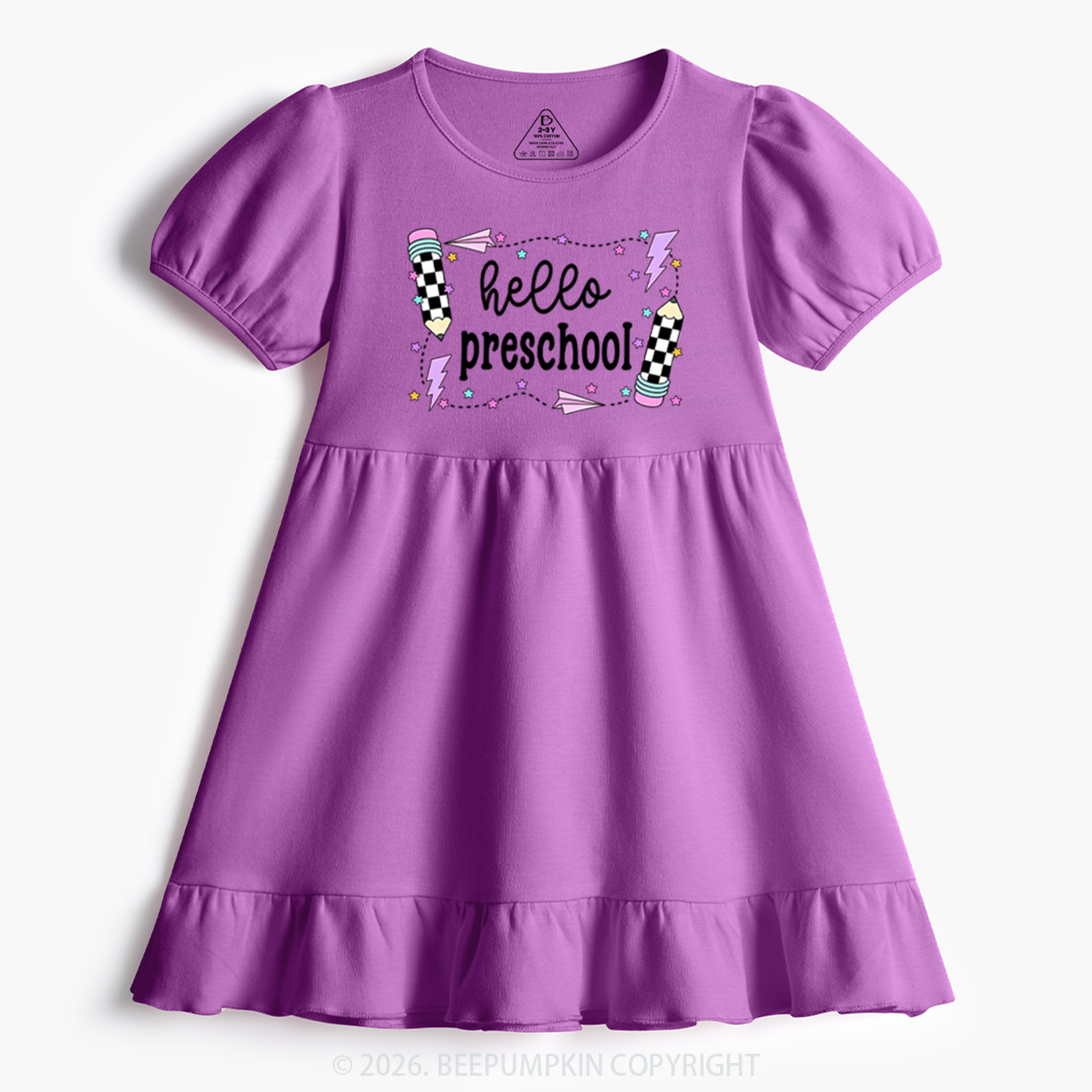 Hello Preschool Back To School Toddler&Kid's Ruffle Dress