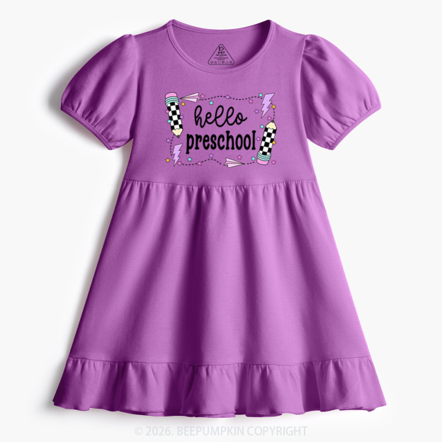 Hello Preschool Back To School Toddler&Kid's Ruffle Dress
