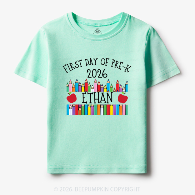 Personalized First Day Of Pre-K Crayon Toddler&Kid's Tees