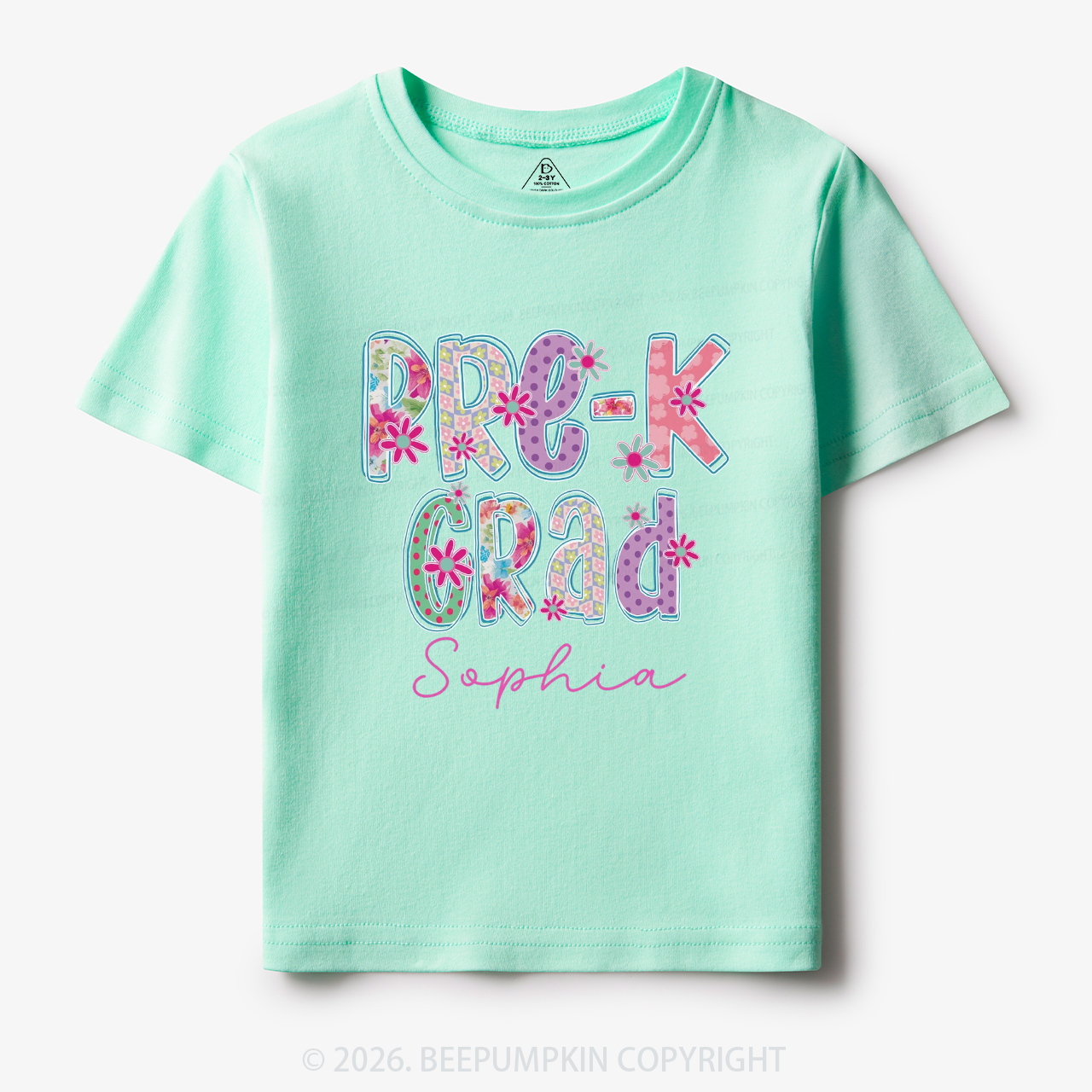 Personalized Name Sparkle Floral Pre‑K Grad Toddler&Kid's Tees