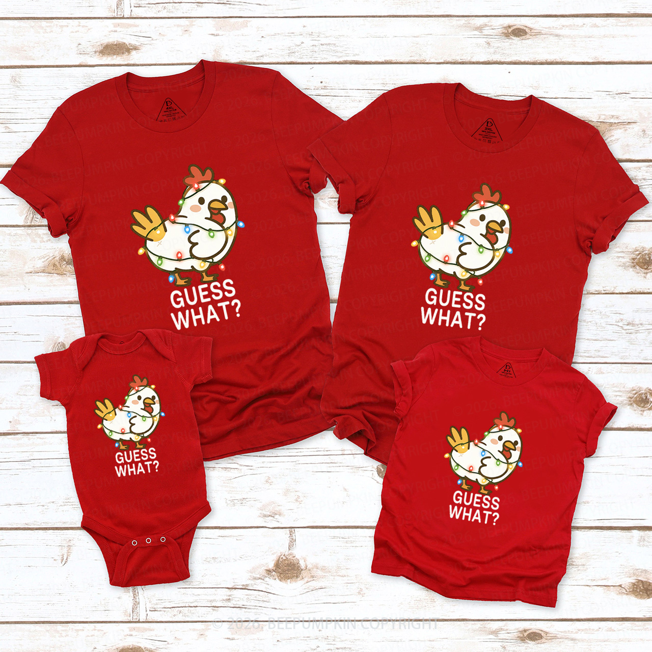 Guess What Chicken Funny Butt Joke Christmas Family Matching T-Shirts Beepumpkin