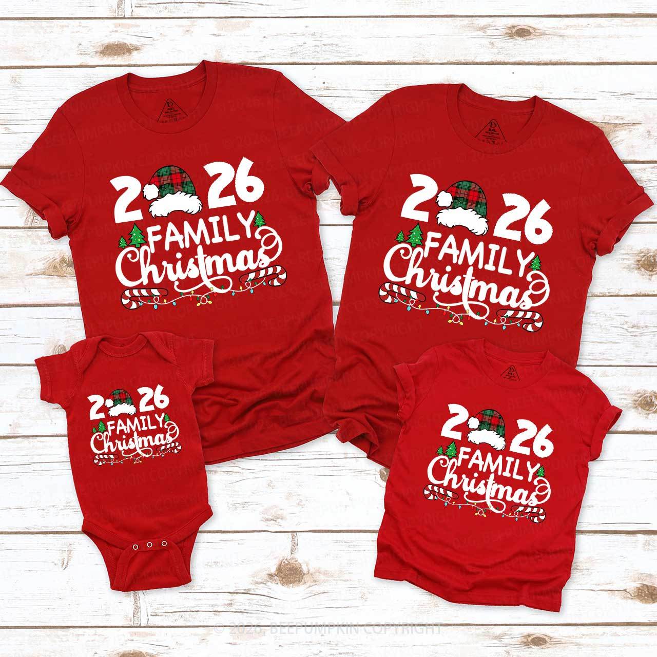 Family Christmas 2026 Plaid Hat Matching T-Shirts Beepumpkin
