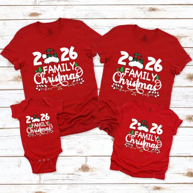 Family Christmas 2026 Plaid Hat Matching T-Shirts Beepumpkin