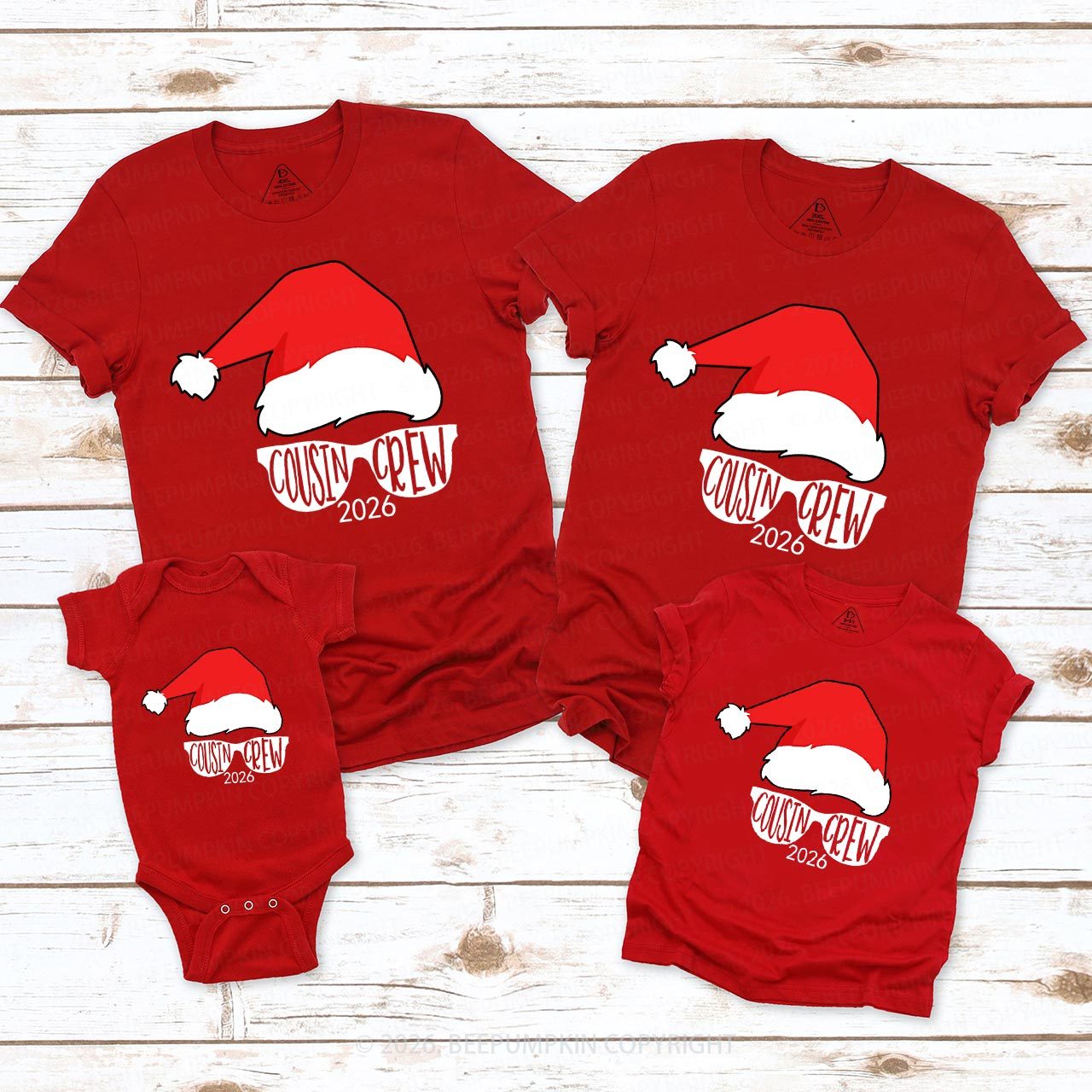 2026 Cousin Crew Red Santa Hat Christmas Matching Tees For Family Beepumpkin