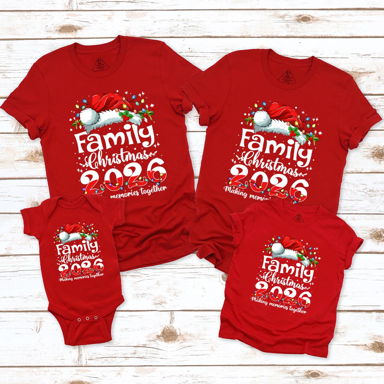 2026 Merry Christmas with colorful lights Family Matching T-Shirts Beepumpkin