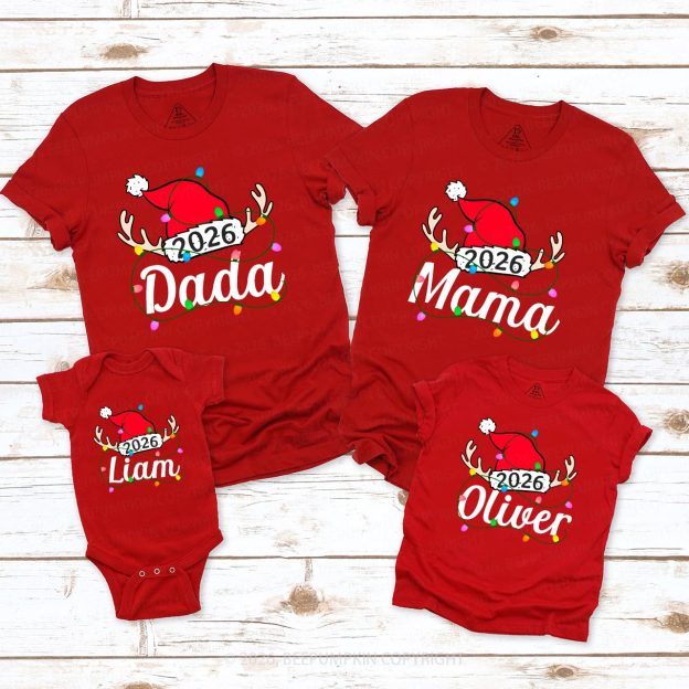 Personalized Jolly Antlers & Lights 2026 Family Matching T-Shirts Beepumpkin