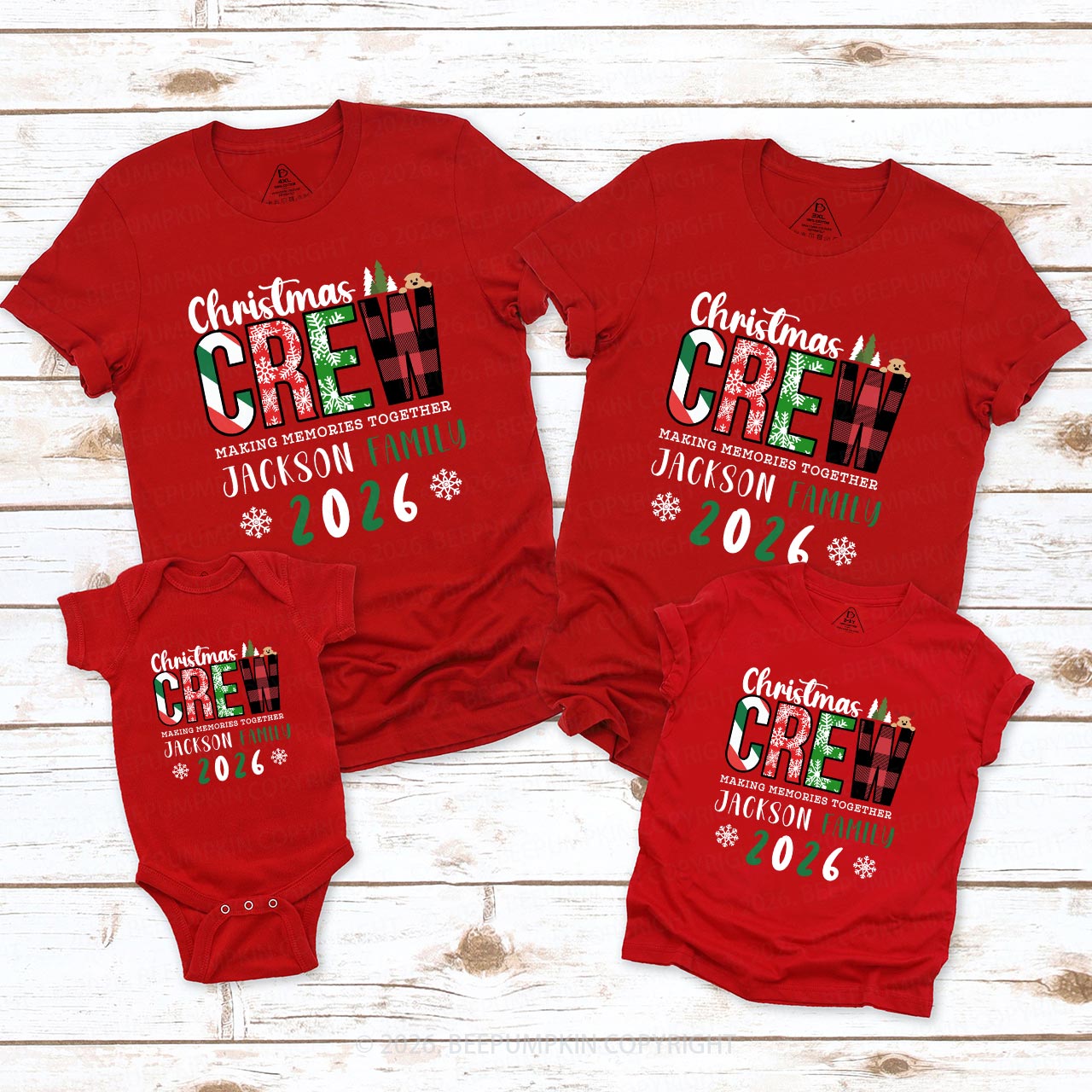 Personalized Christmas Crew 2026 Family Matching T-Shirts Beepumpkin