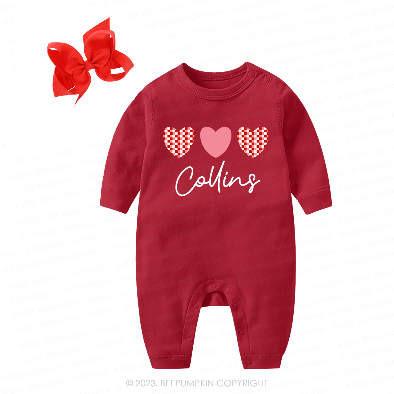 Personalized Plaid Heart Valentine's Day Baby Coming Home Outfit