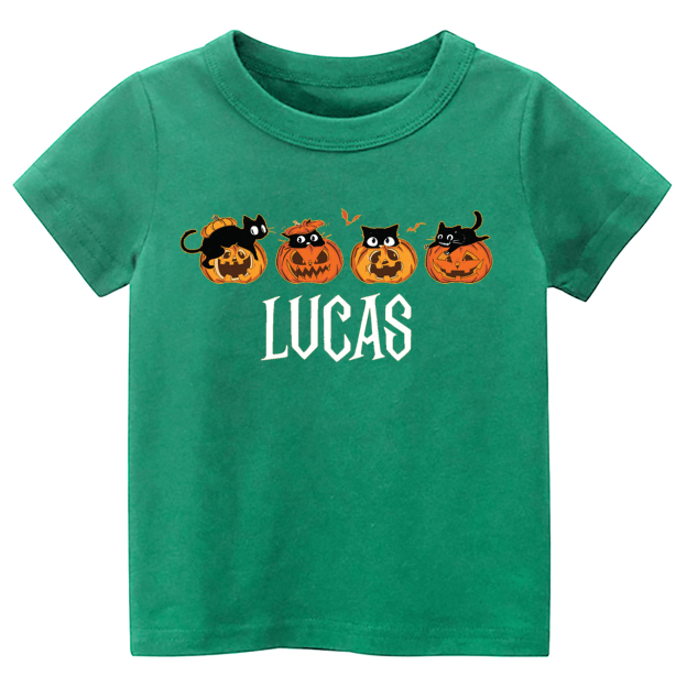 Personalized Halloween Pumpkin And Cat Kids Shirt 