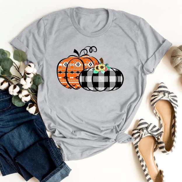 Cute Buffalo Plaid And Aztec Pumpkins Fall Tees