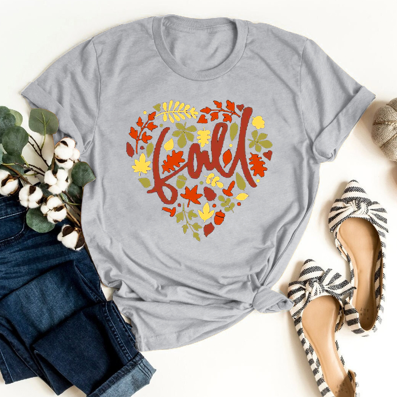 Pretty Fall Heart In Leaves Tees For Her