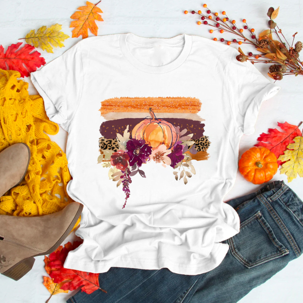 Unique Pumpkin And Watercolor Flowers Shirt 