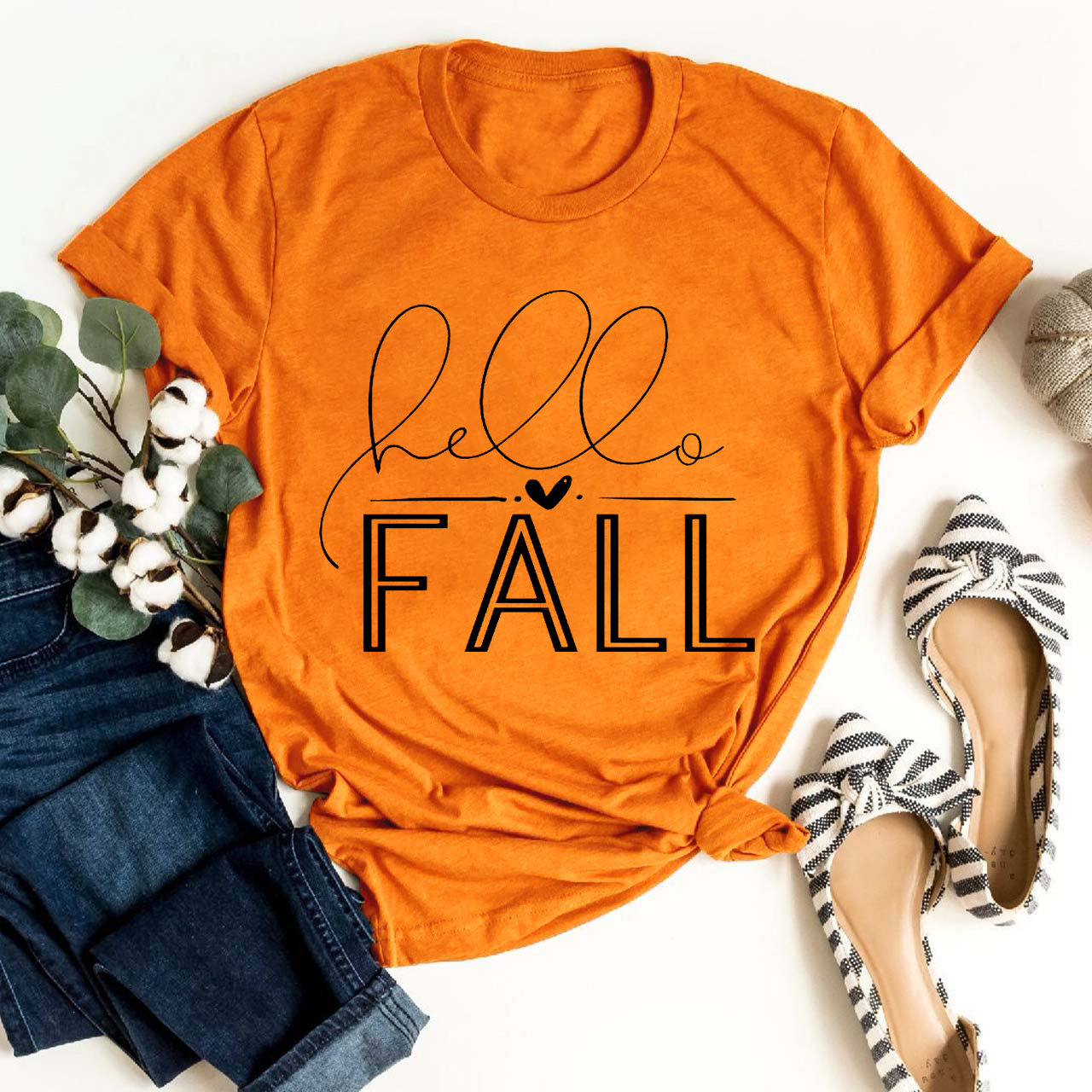 Hello Fall Heart Shirt For Her