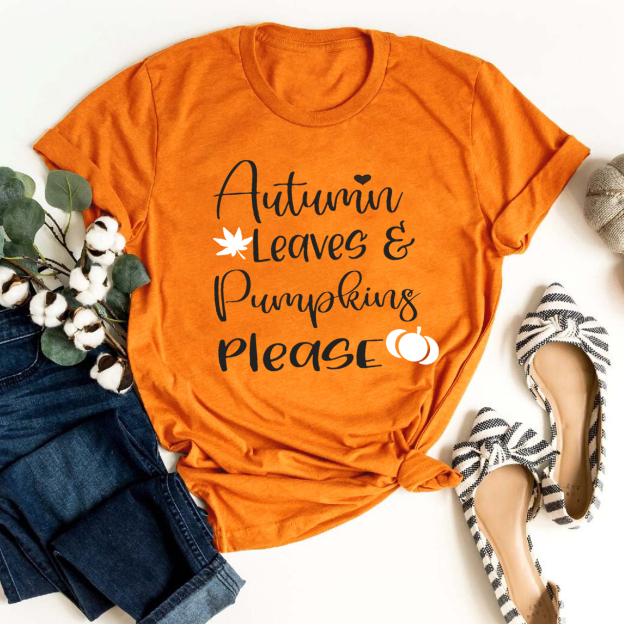 Autumn Leaves and Pumpkins Please Shirt 