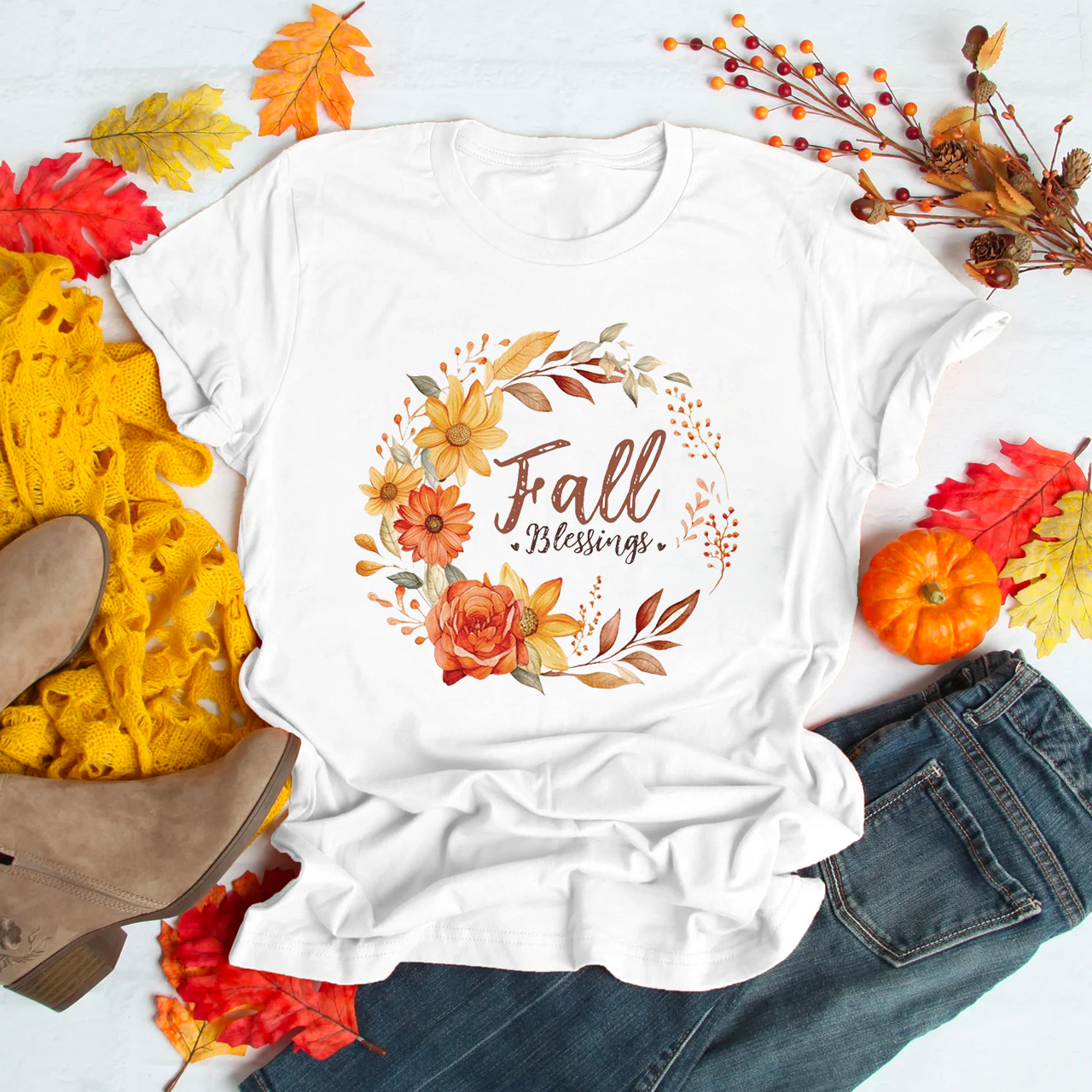 Fall Blessings with Watercolor Flowers Shirt 