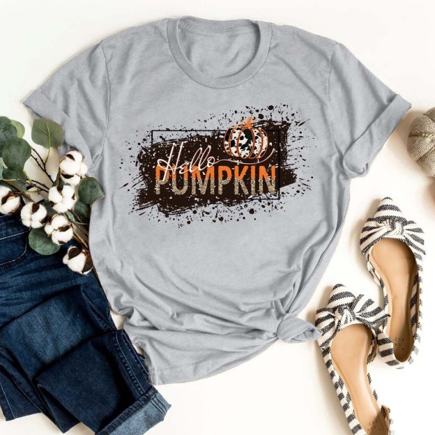  Hello Splatter Paint  Pumpkin Shirt For Her
