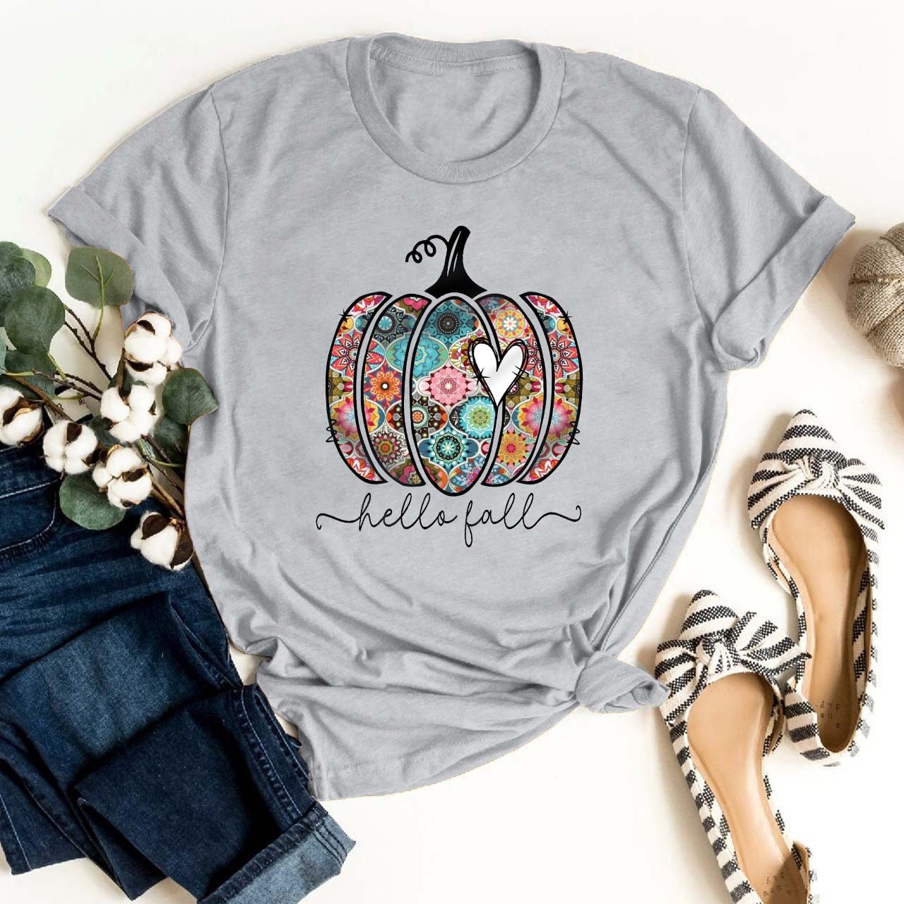 Hello Fall Pumpkin Silhouette Shirt For Her