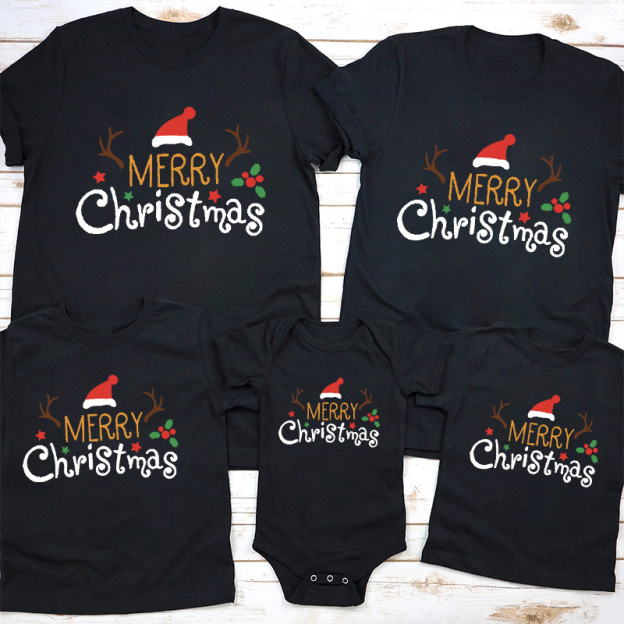 Merry Christmas Santa Hat Reindeer Holiday Shirts