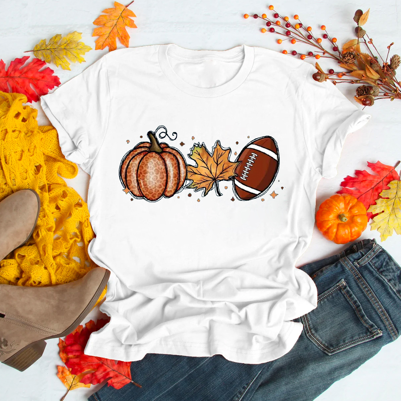 Fall Leaf And FootballShirt For Her