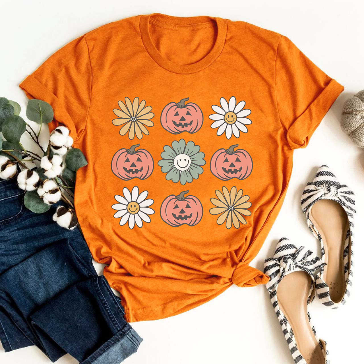 Vintage Floral Pumpkins Shirt For Her