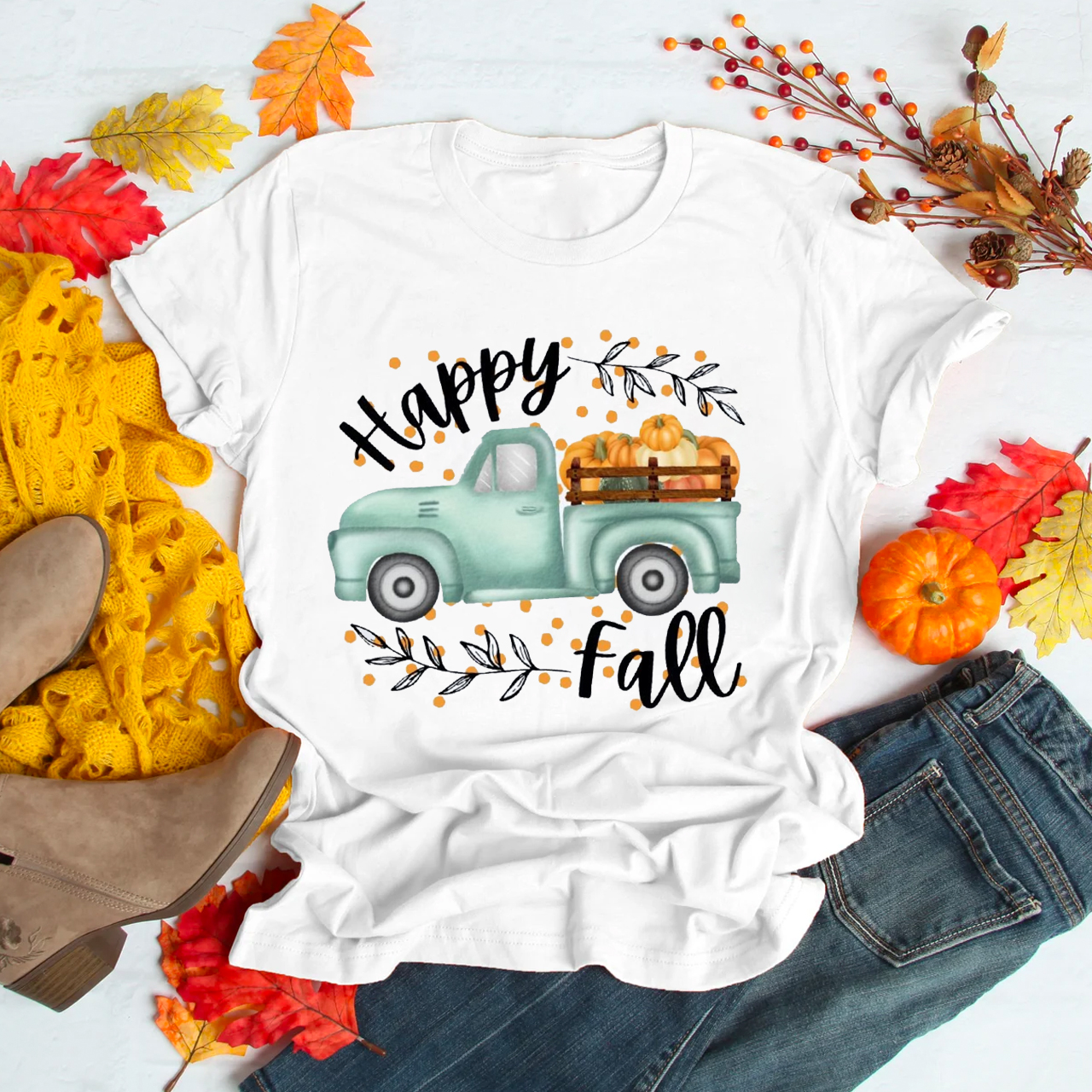 Happy Fall Truck Shirt For Her