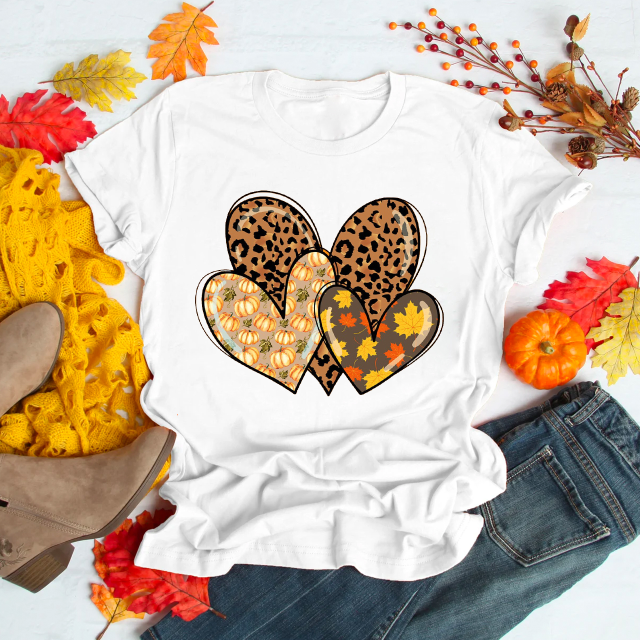 Fall Leopard Hearts Doodle Shirt For Her
