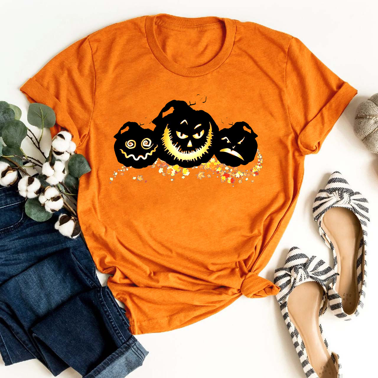 Fun Scary Black Pumpkins Shirt For Her