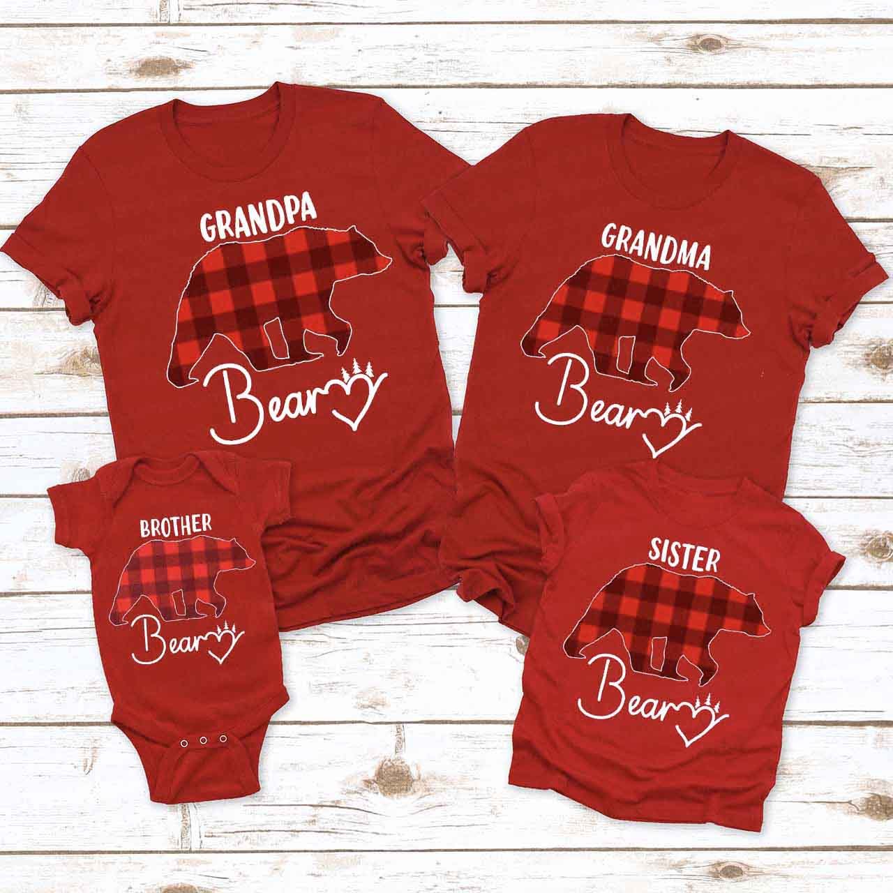Red Buffalo Plaid Heart Bear Christmas Family Matching Shirts Beepumpkin