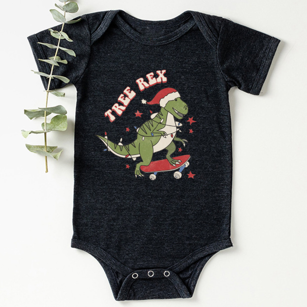 Tree Rex Retro Baby Christmas Bodysuit