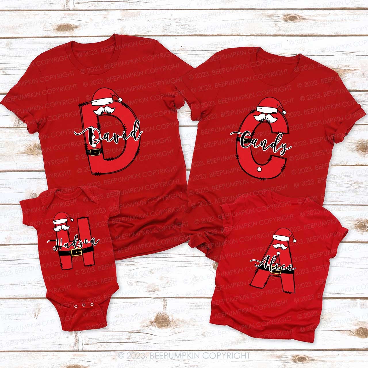 Santa Hat Christmas Monogram Family Matching Shirts Beepumpkin