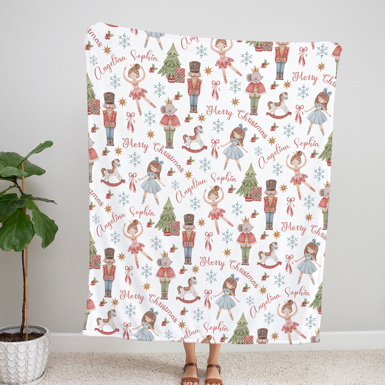 Personalized Nutcracker Christmas Flannel Blanket Beepumpkin