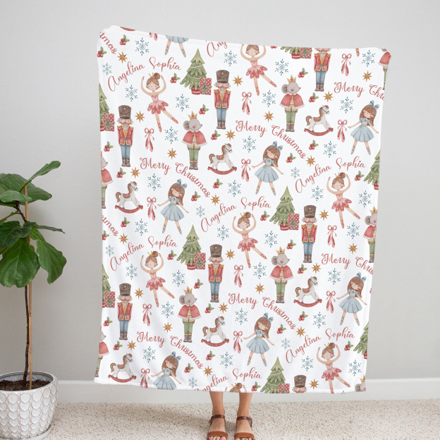 Personalized Nutcracker Christmas Flannel Blanket Beepumpkin