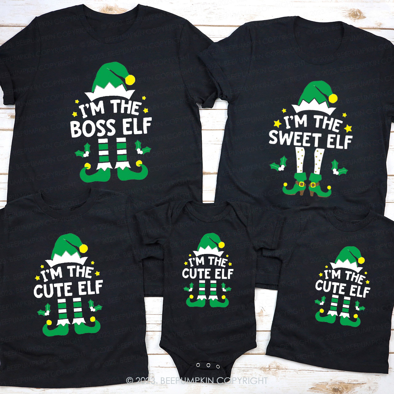 Christmas green elf Family Matching Shirts Beepumpkin