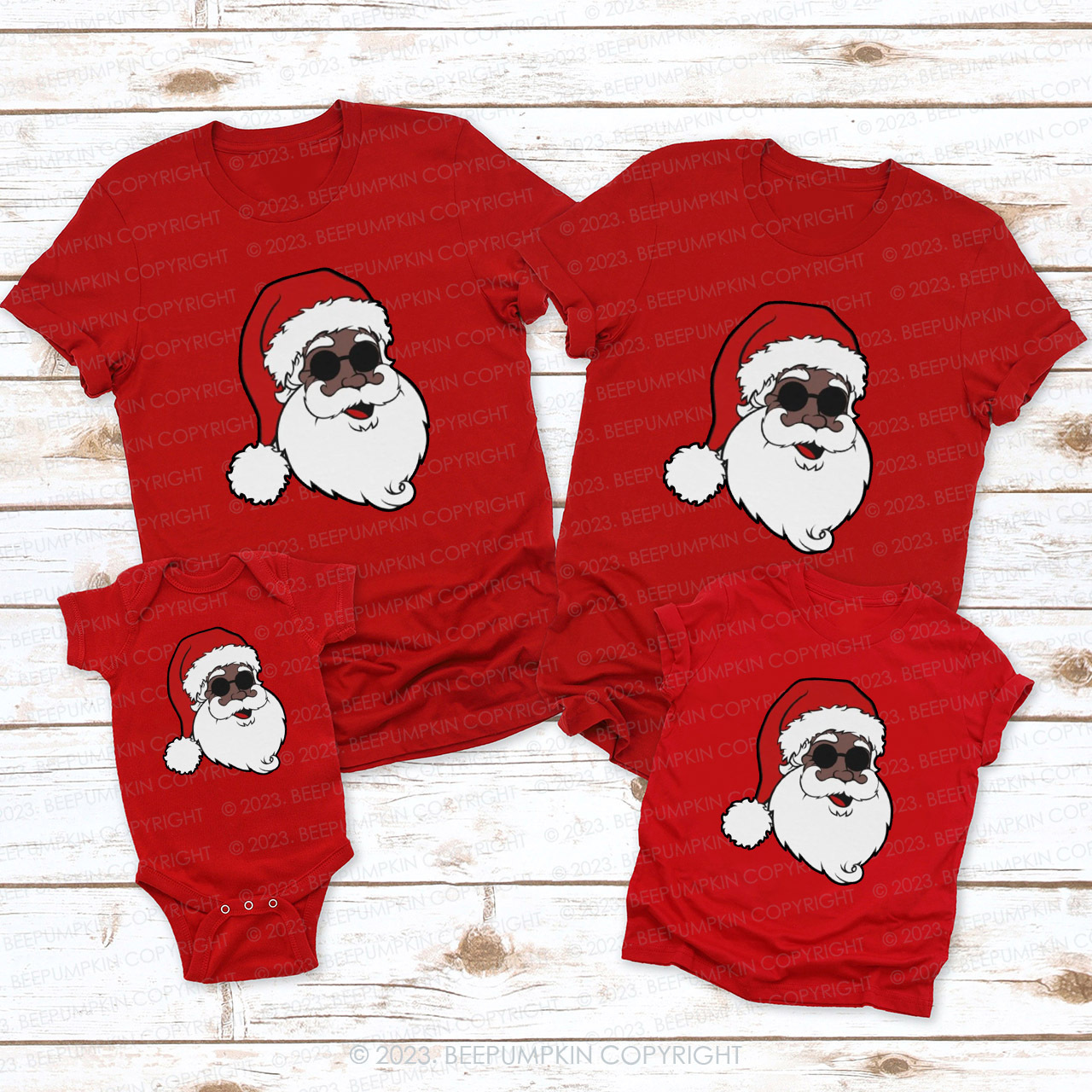 Black Santa With Black Sunglasses Family Christmas Shirts Beepumpkin