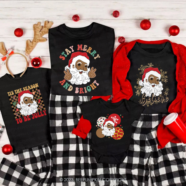 Black Santa Cute Expression Christmas Family Shirts Beepumpkin
